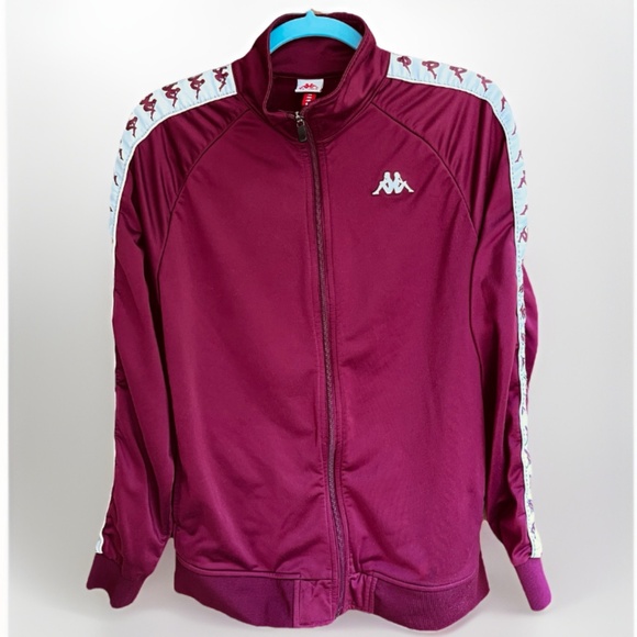 Kappa Track Jacket Women L Burgundy Logo Full Zip Tape Logo 90s Y2K Vintage - Picture 1 of 15